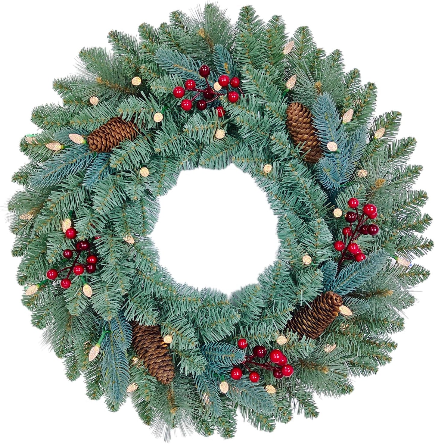26 inches Pre-lit Blue Spruce Wreath with LED Lights and Timer