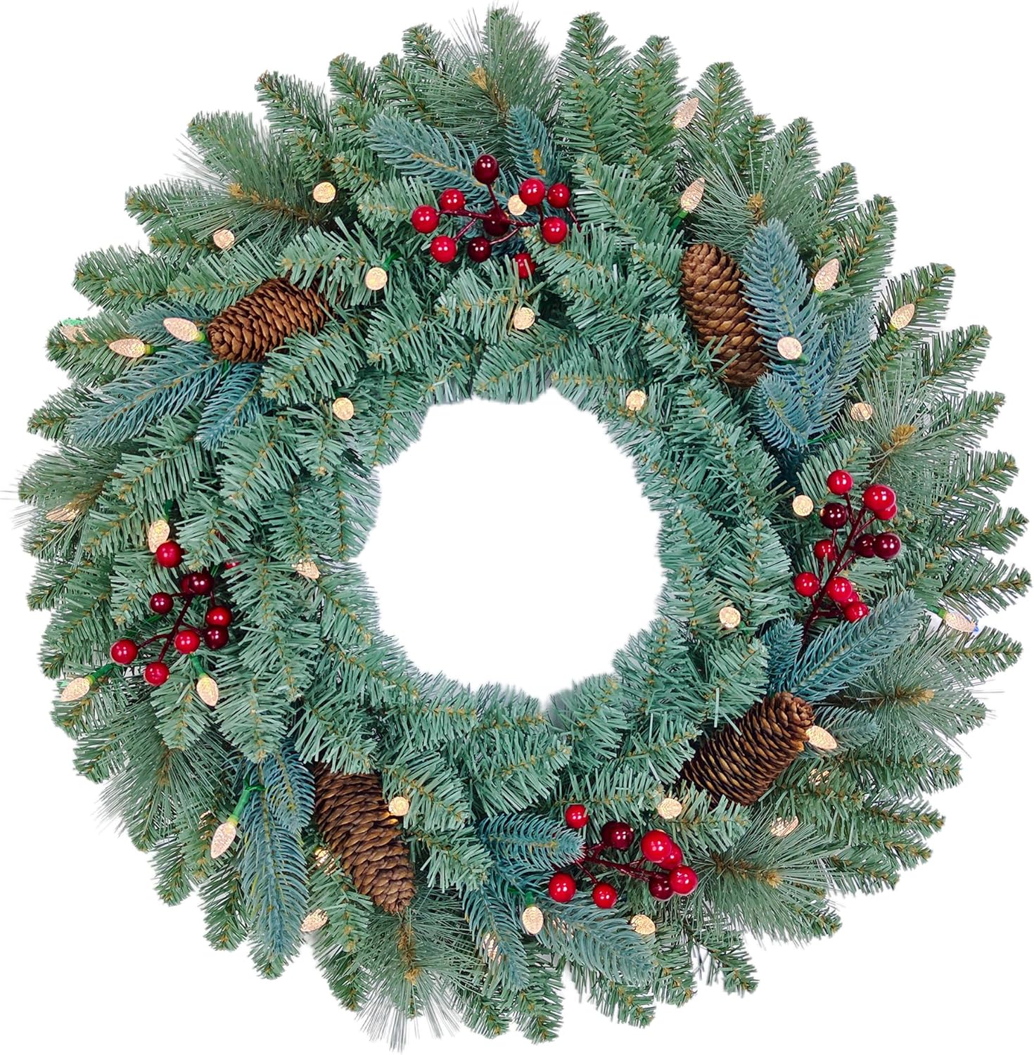 26 inches Pre-lit Blue Spruce Wreath with LED Lights and Timer