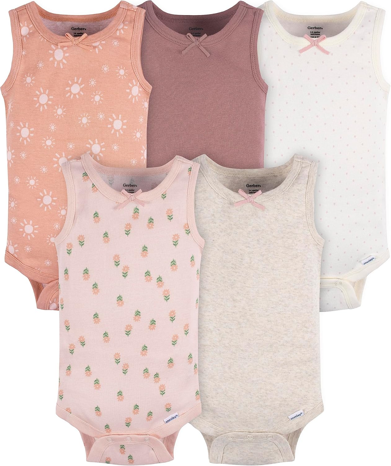 Gerber Baby Girls' Sleeveless Onesies - Multi-pack Comfort