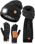 LED Beanie Gloves Scarf Set for Men - Rechargeable Lighted Winter Set