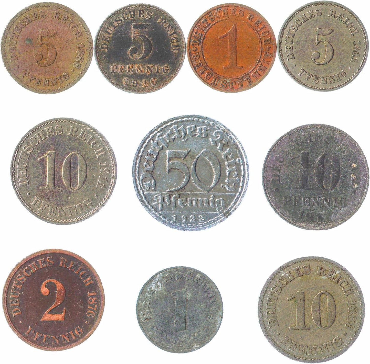 Deutsches Reich 10 Mixed Coins from German Empire to Nazi Germany