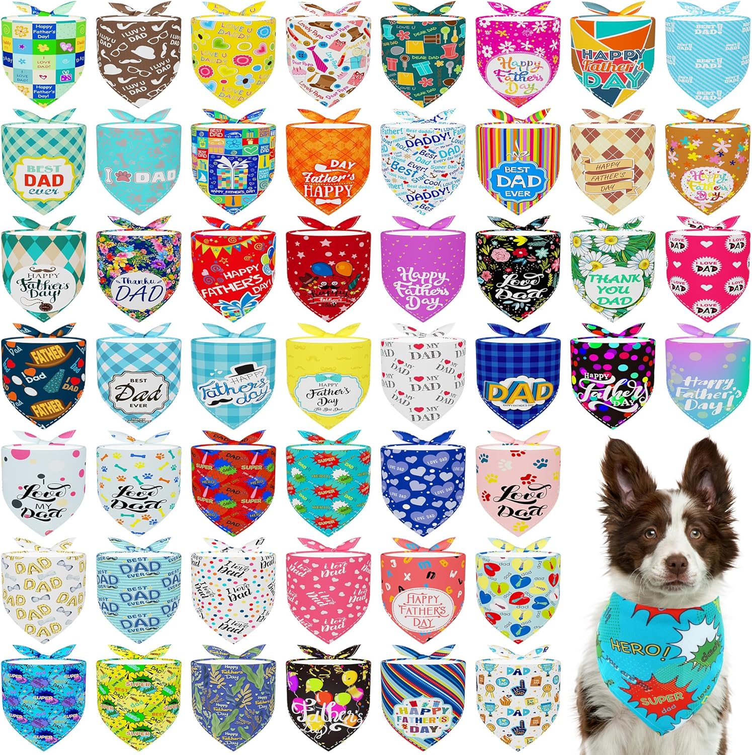 50PCS Fathers Day Dog Bandanas for Large XL XXL Dogs Grooming