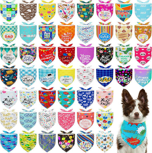 50PCS Fathers Day Dog Bandanas for Large XL XXL Dogs Grooming