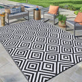 Reversible Outdoor Patio Rug 9 ft x 12 ft Diamond Black & White
