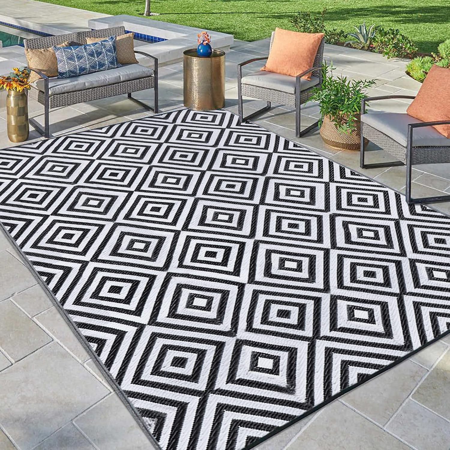 Reversible Mats for Outdoor Patio, Modern Plastic Straw Rug
