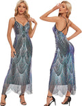 Women's Spaghetti Straps Sequin V Neck Prom Dress - Sparkly Maxi