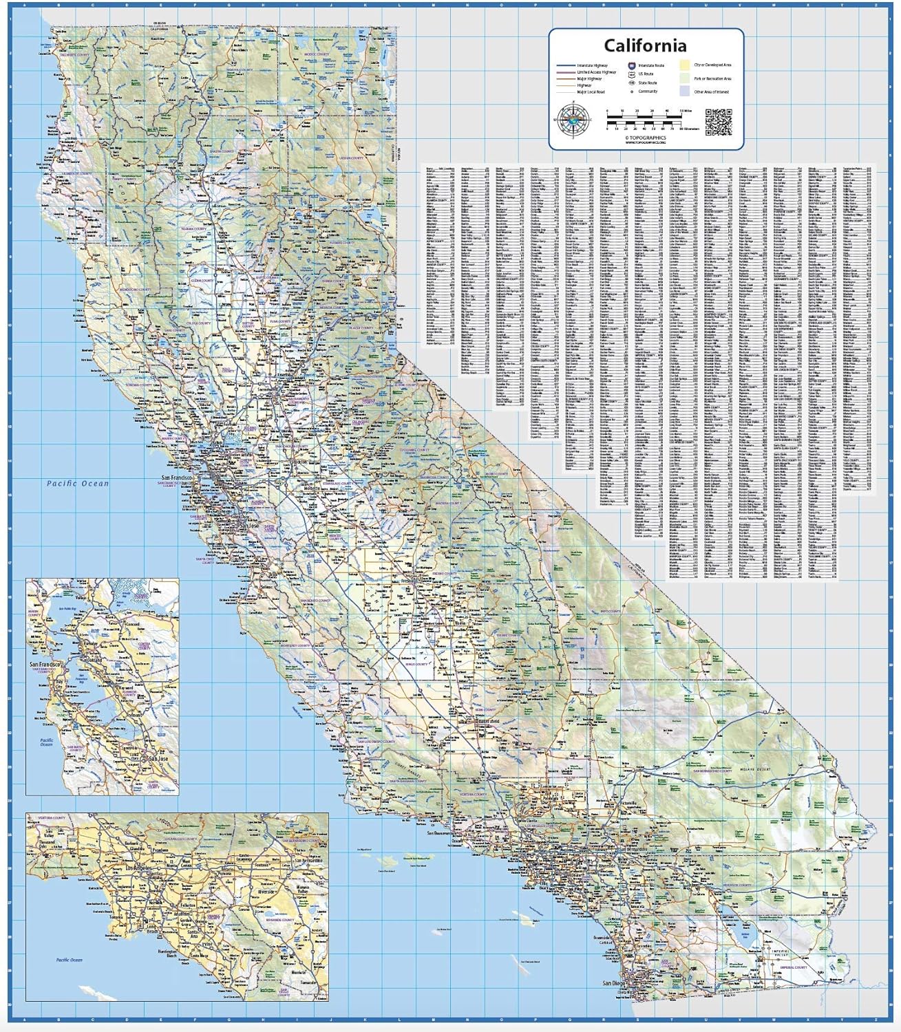 Topographics California Laminated Wall Map for Easy Navigation