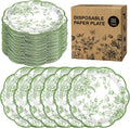 Sage Green Floral Paper Plates 7 in - Elegant Disposable Dessert