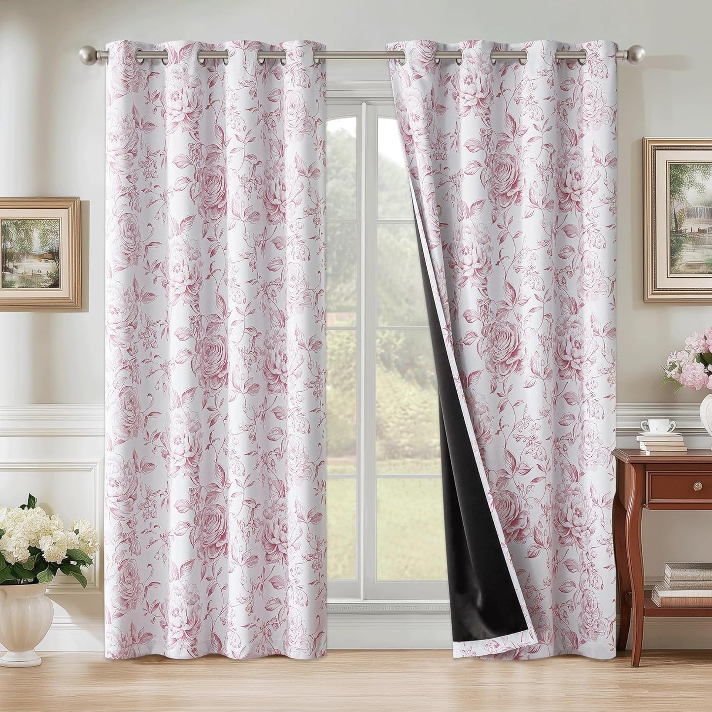 Beauoop Floral Blackout Curtains for Bedroom Living Room 63in