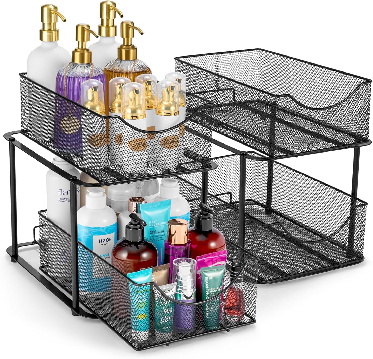 Efficient 2 Tier Metal Under Sink Organizer for Bathroom & Kitchen