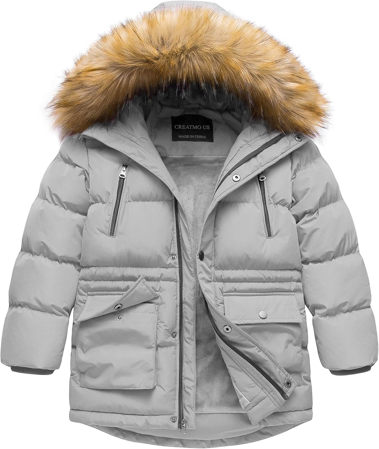 CREATMO US Boy's Winter Parka Water Resistant Hooded Jacket