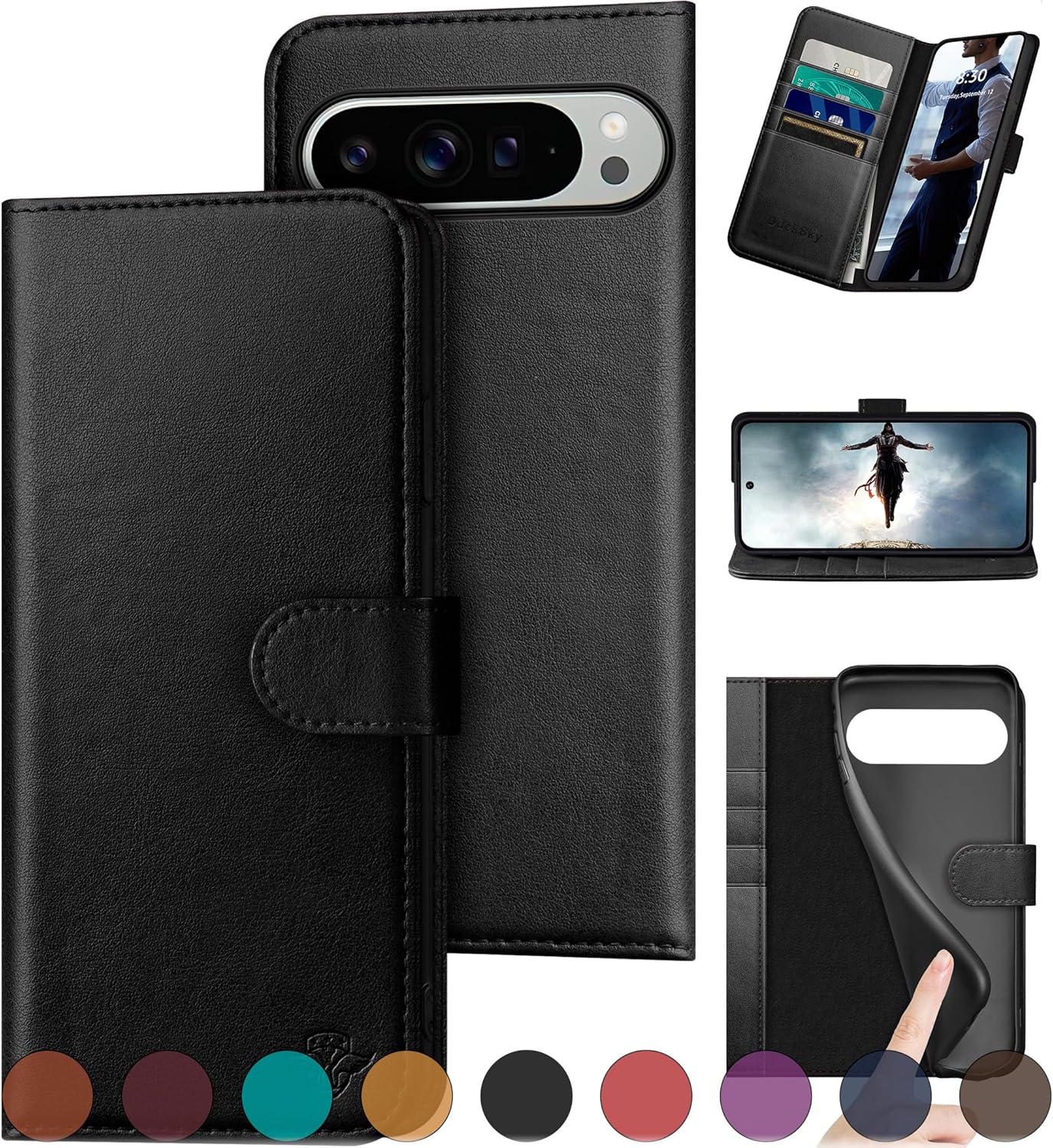 Genuine Leather Wallet Case for Google Pixel 9 Pro XL 5G