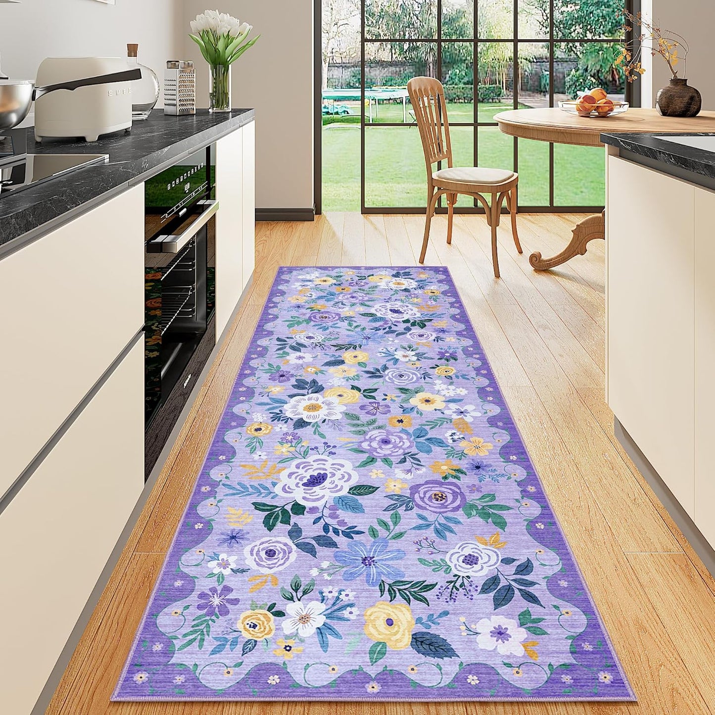 DUKINO Runner Rug, Soft Boho Floral Kitchen Rug for Hallway