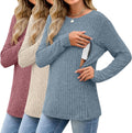 3 Pack Women's Nursing Long Sleeve Tops - Hidden Zipper Comfort 5%