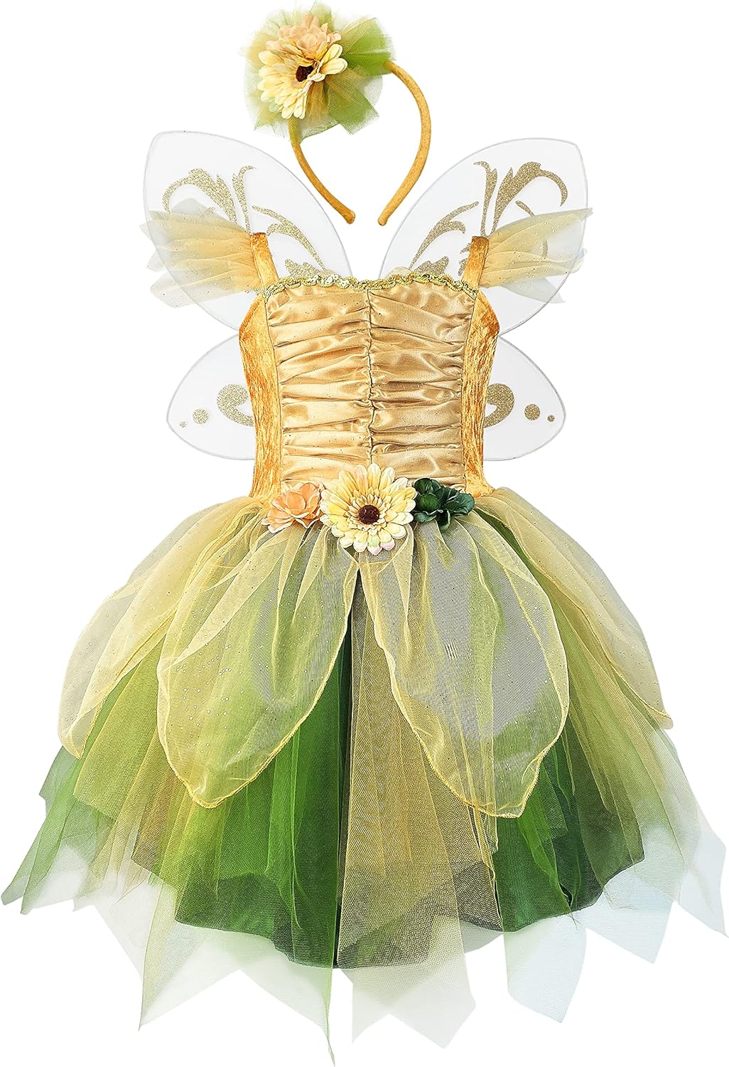 Enchanting Green Fairy Costume Dress for Girls with Wings