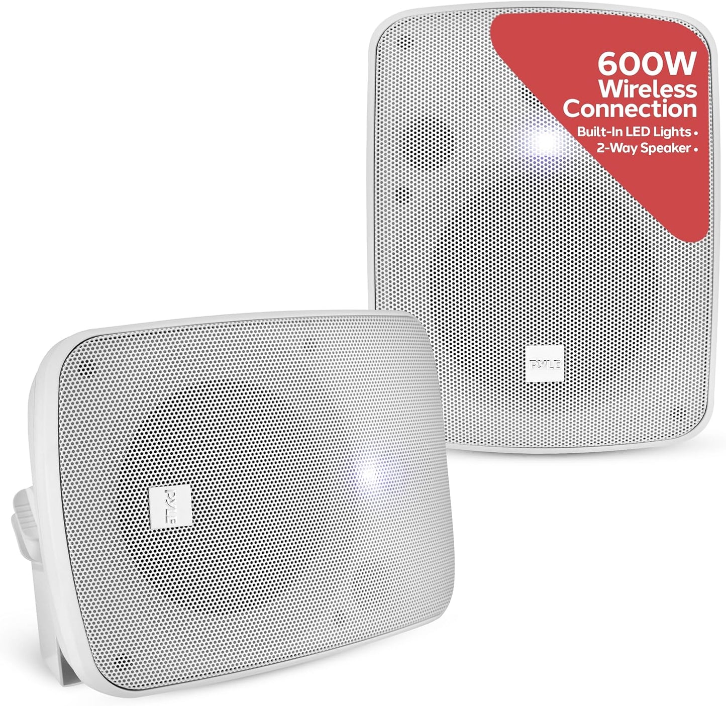 600W Wireless Bluetooth Speaker Pair-Weatherproof, LED Lights
