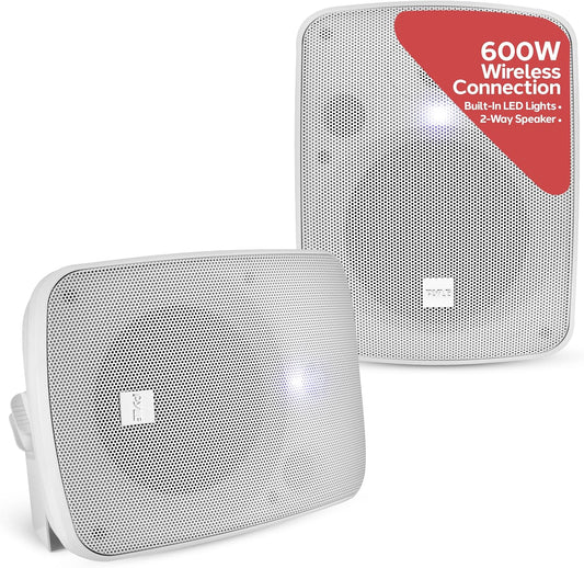 600W Wireless Bluetooth Speaker Pair-Weatherproof, LED Lights