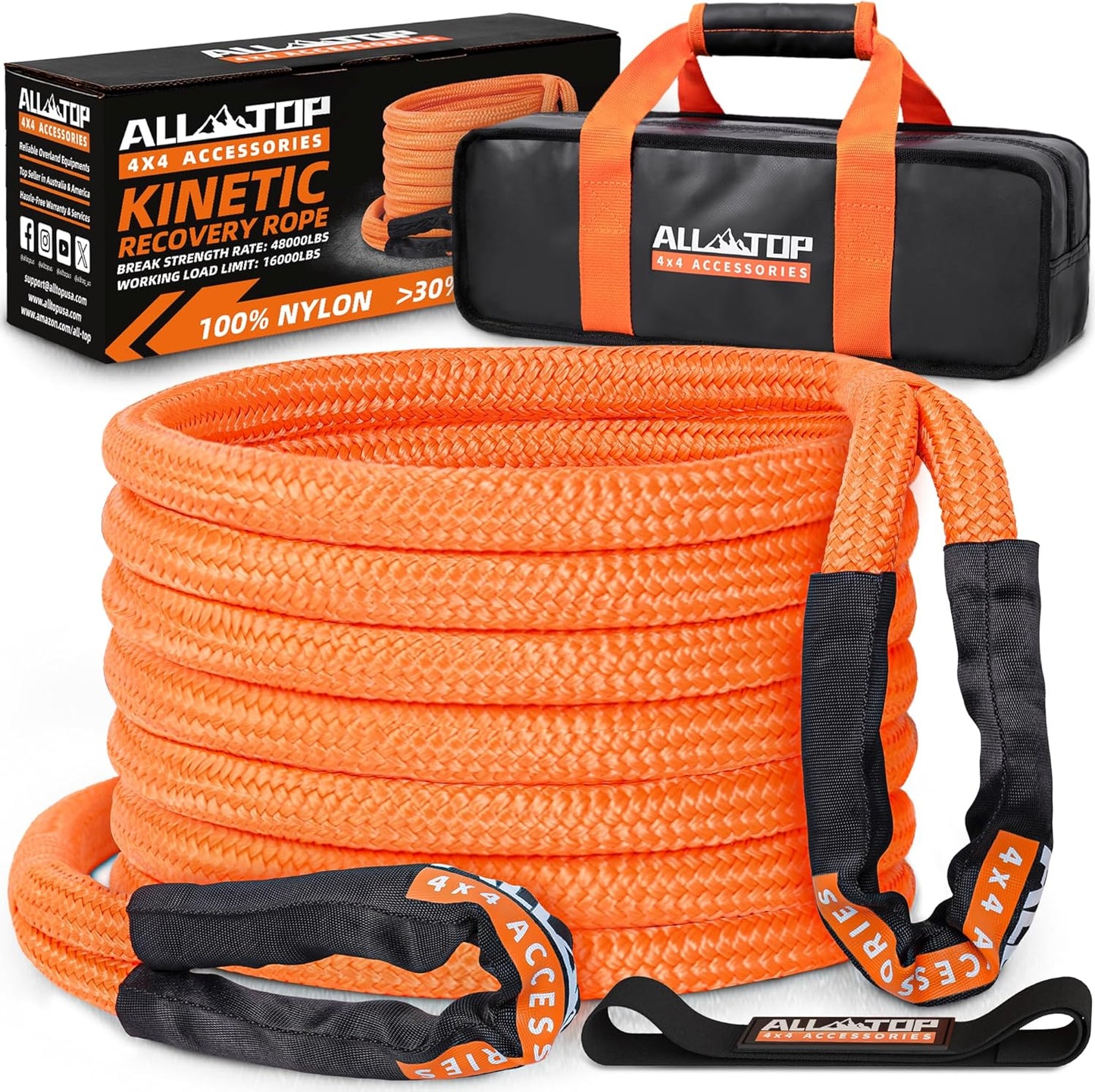 ALL-TOP Kinetic Recovery Rope for Offroad Vehicles, 30ft
