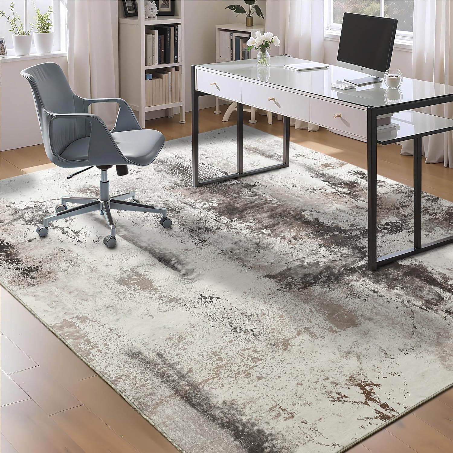 Living Room Rug 9x11 Abstract Boho Non-Slip Machine Washable
