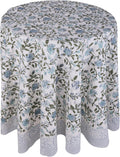 Mahoka Blue 72 in Round Cotton Tablecloth - Block Print Floral