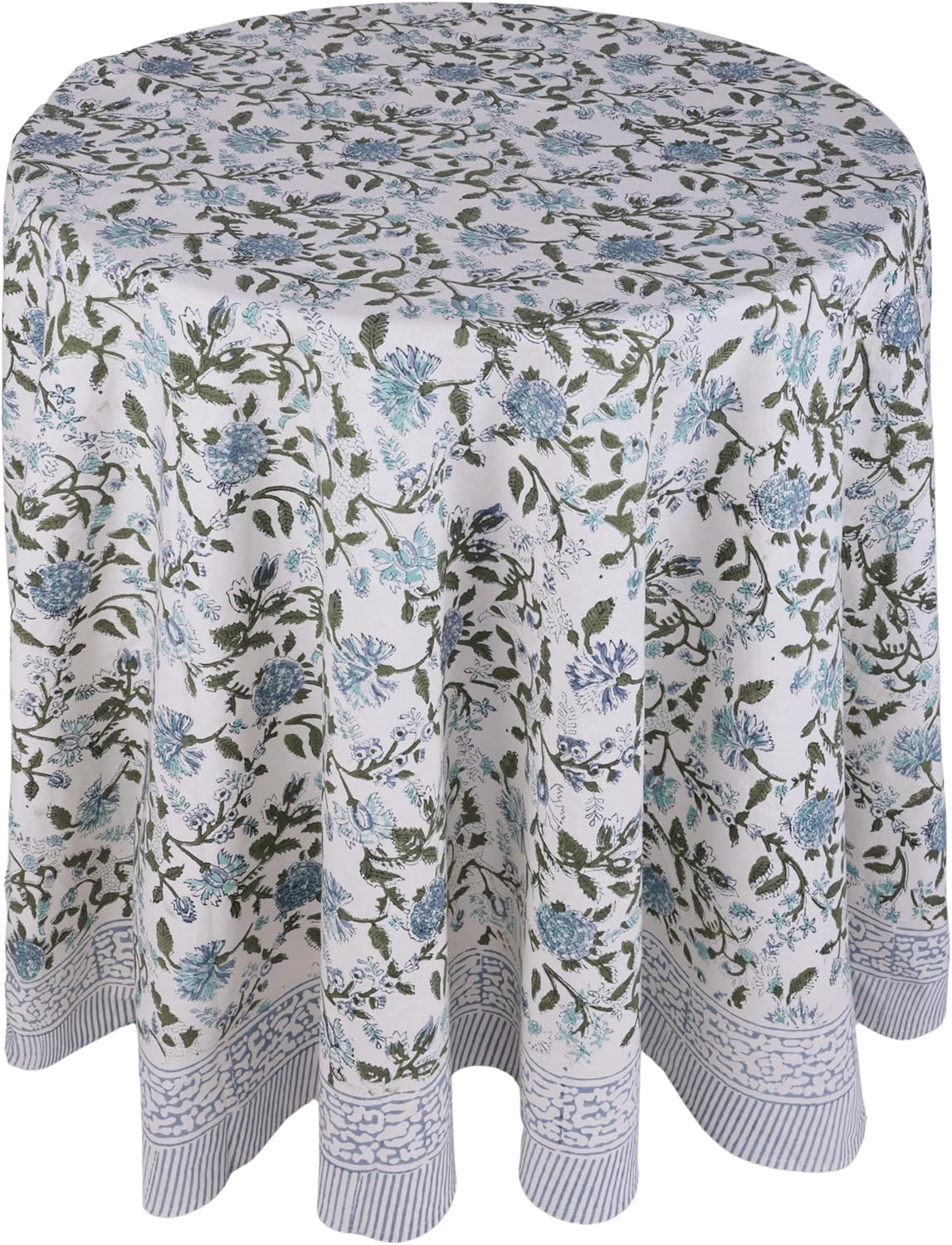 Mahoka Blue 100% Cotton Round Tablecloth for Dining & Events
