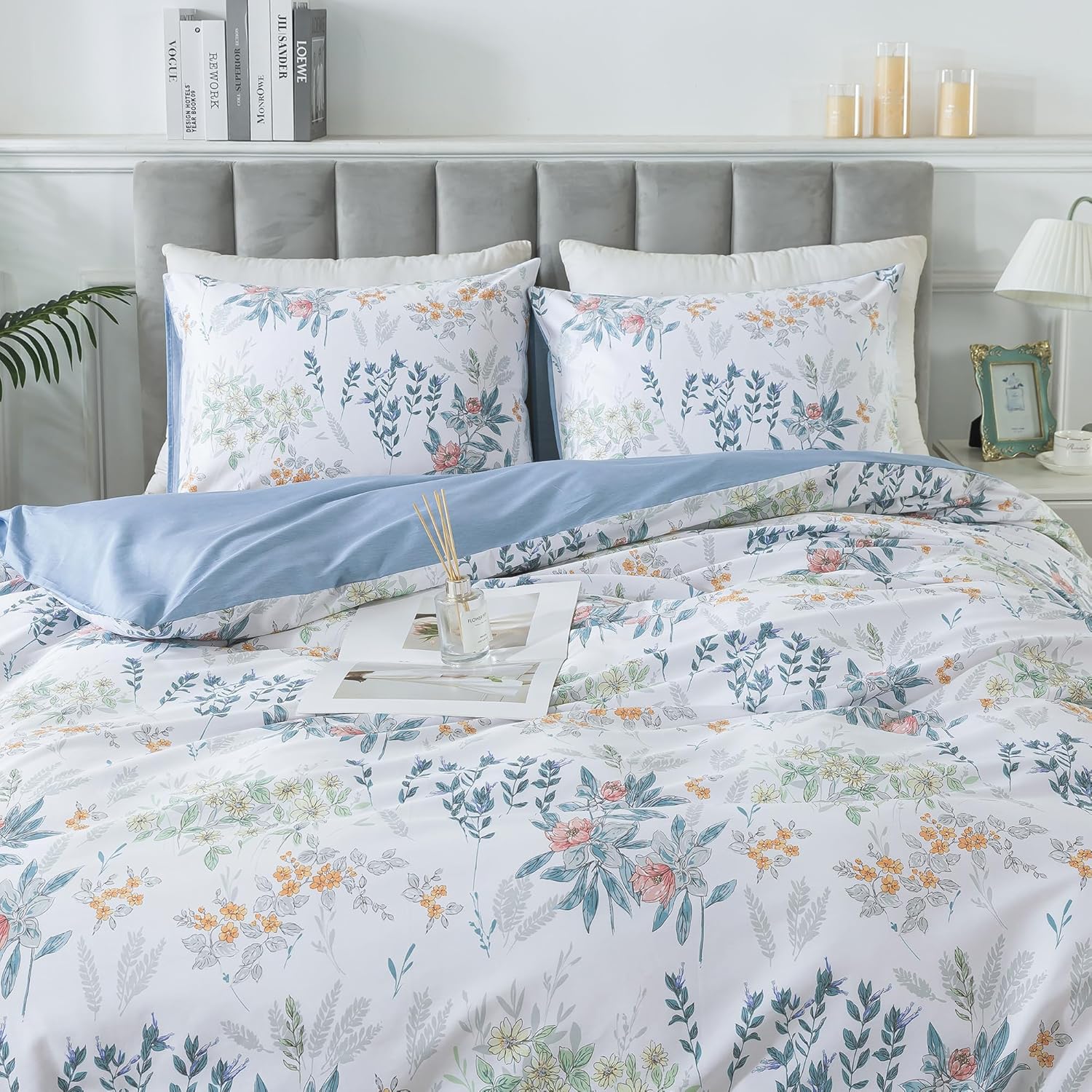 HoneiLife Floral Duvet Cover Queen - 100% Cotton Comforter Set