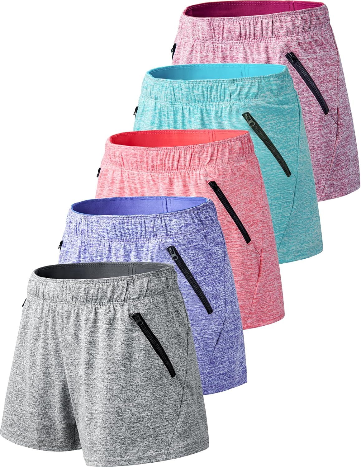 Womens Workout Gym Shorts Casual Lounge Set with Zipper Pockets
