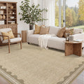 Scalloped Washable Area Rug 6x9 - Soft Low-Pile Non Slip Tan