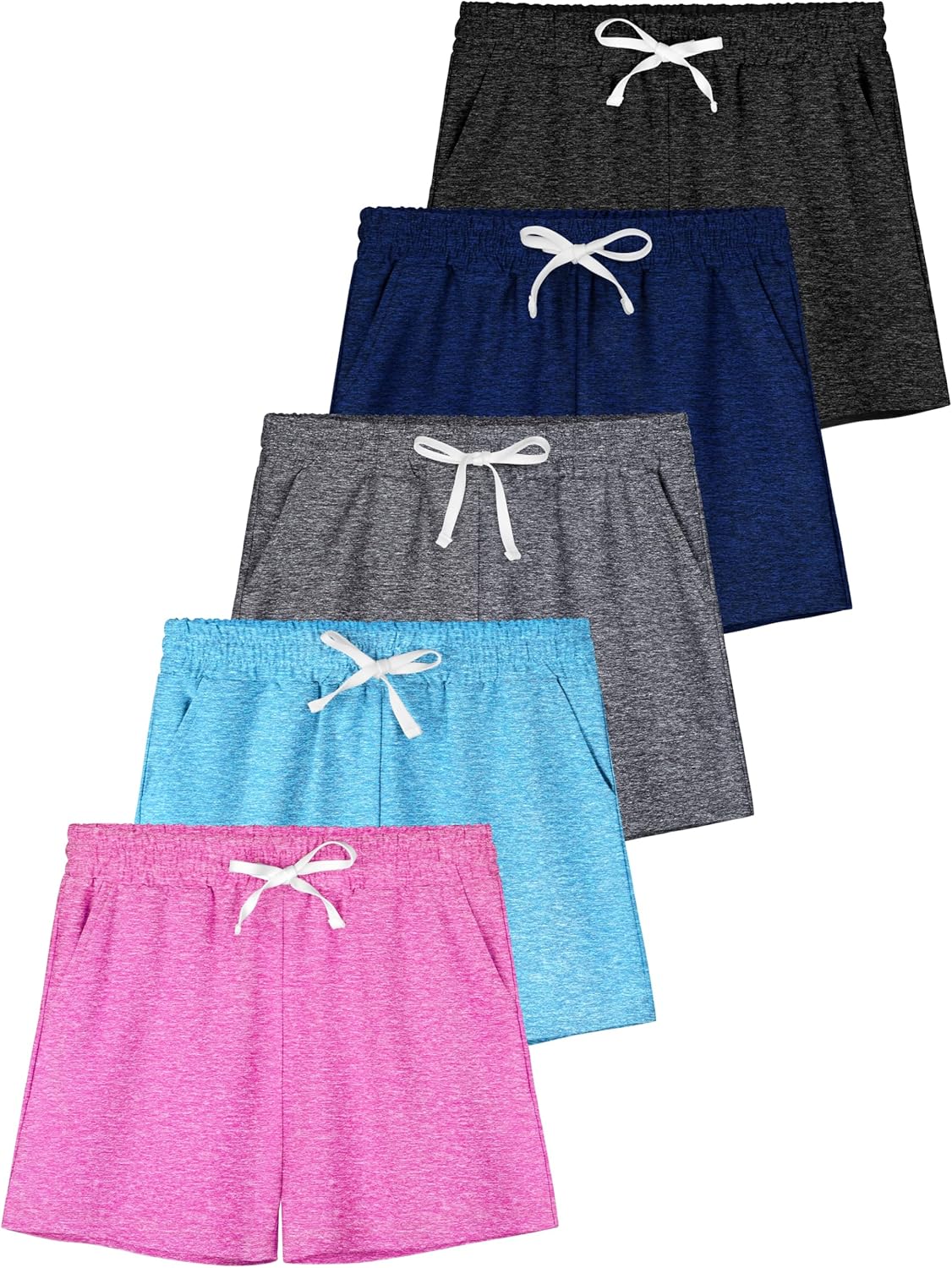 5 Pack Girls Athletic Shorts for Soccer Running and More