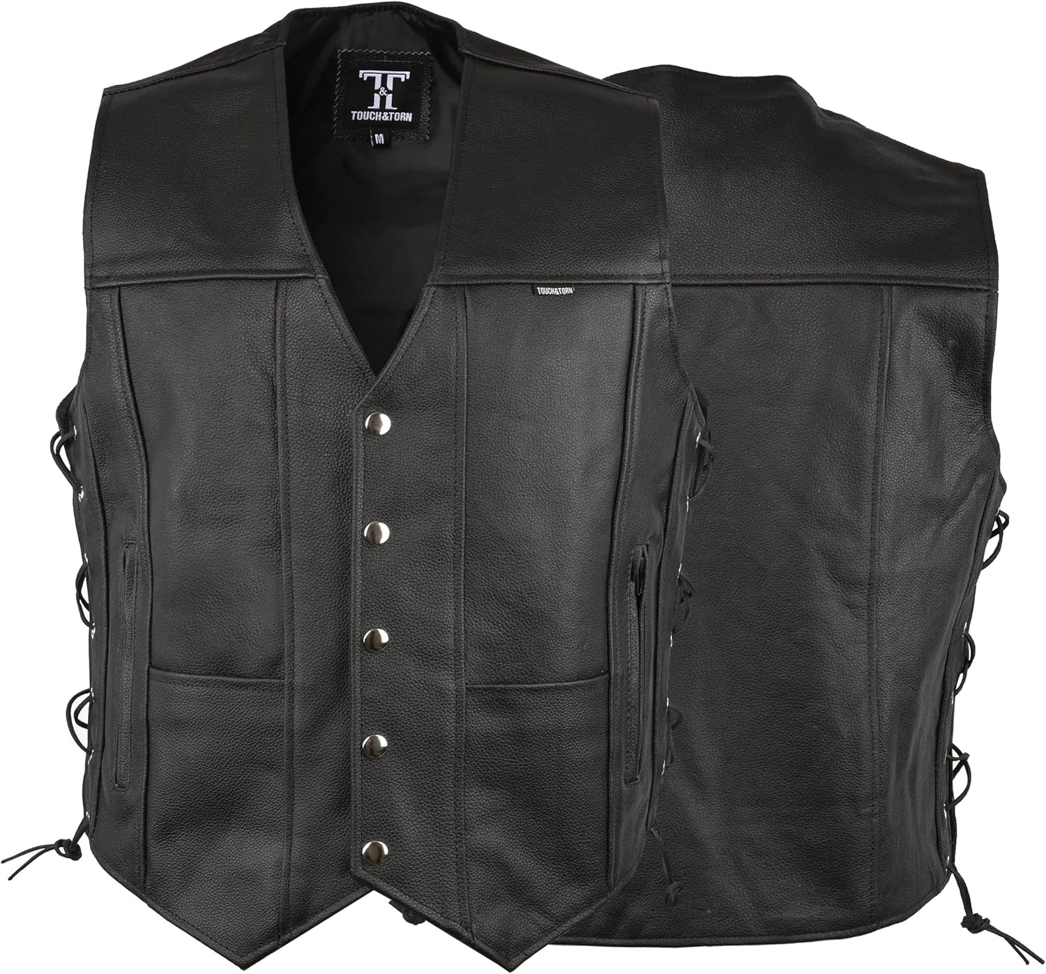 Touch&Torn Motorcycle Vest for Men with Multi Pockets and Laces