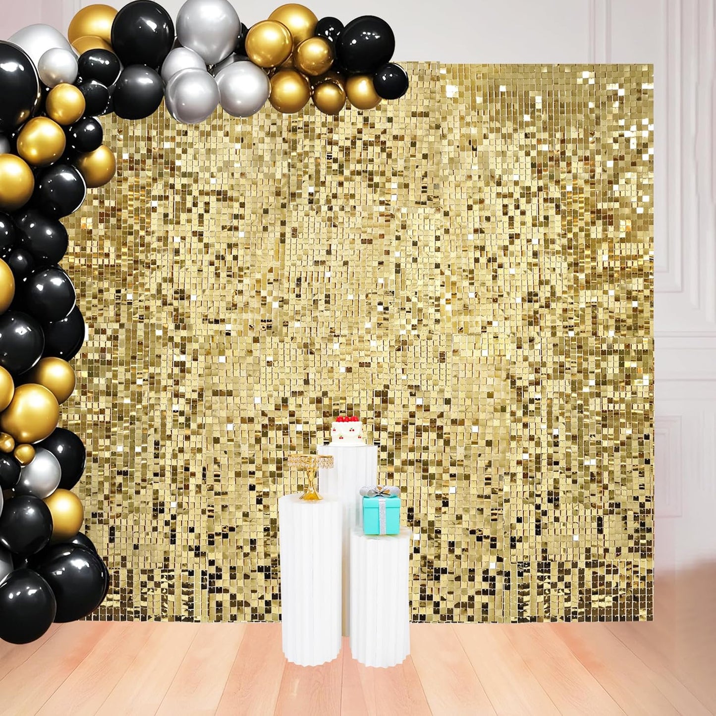 8 x 8 FT Light Gold Shimmer Wall Backdrop for Party Decor