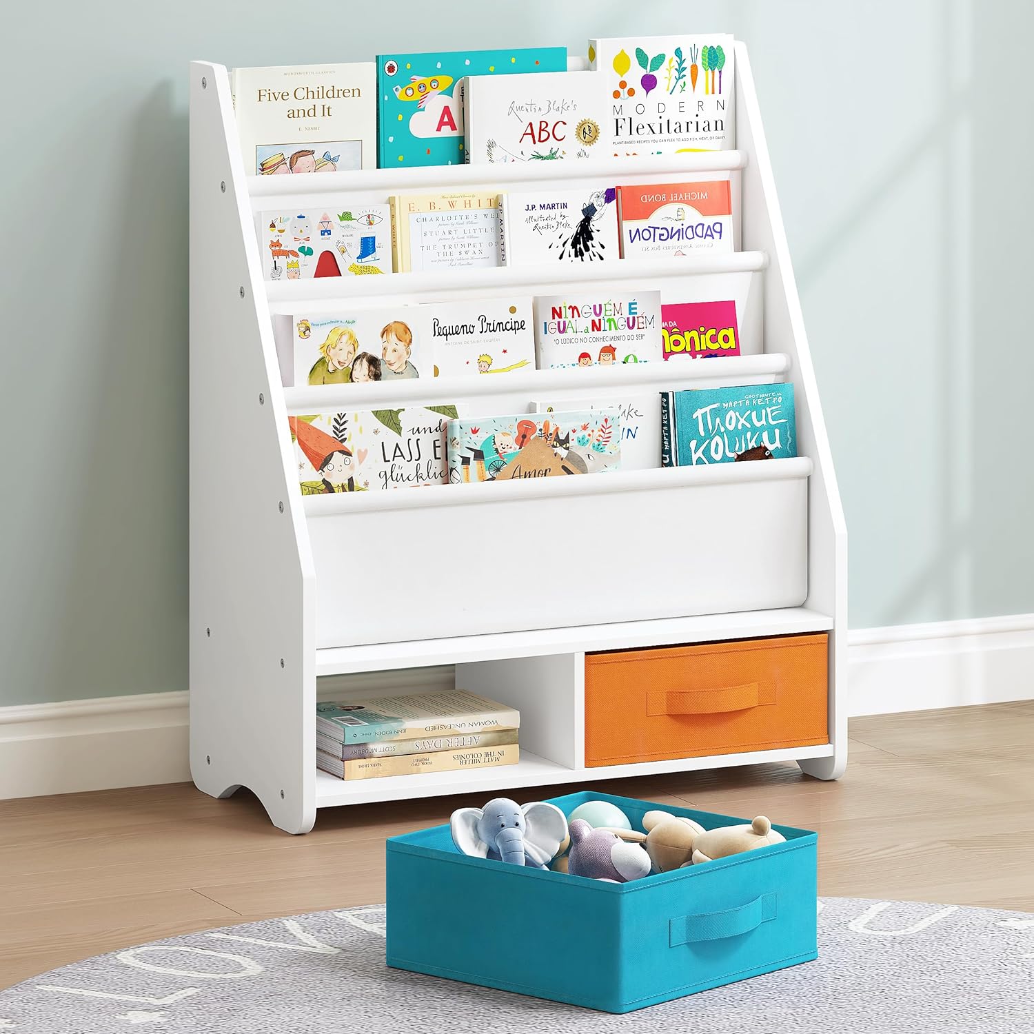 UTEX Kids Bookshelf with Storage Bins for Toddler Rooms