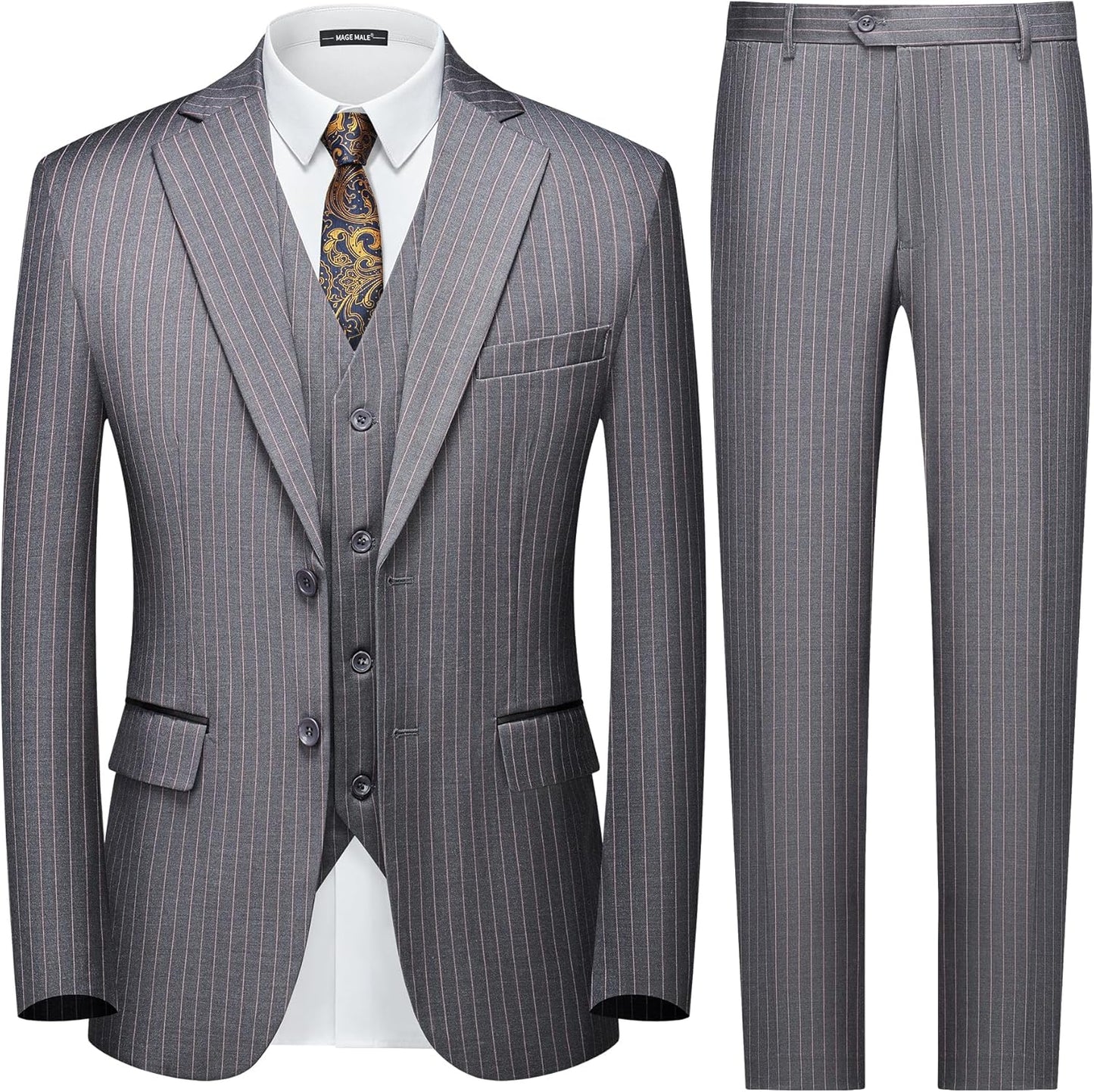 MAGE MALE Mens Pinstripe 3 Piece Suit for Elegant Occasions