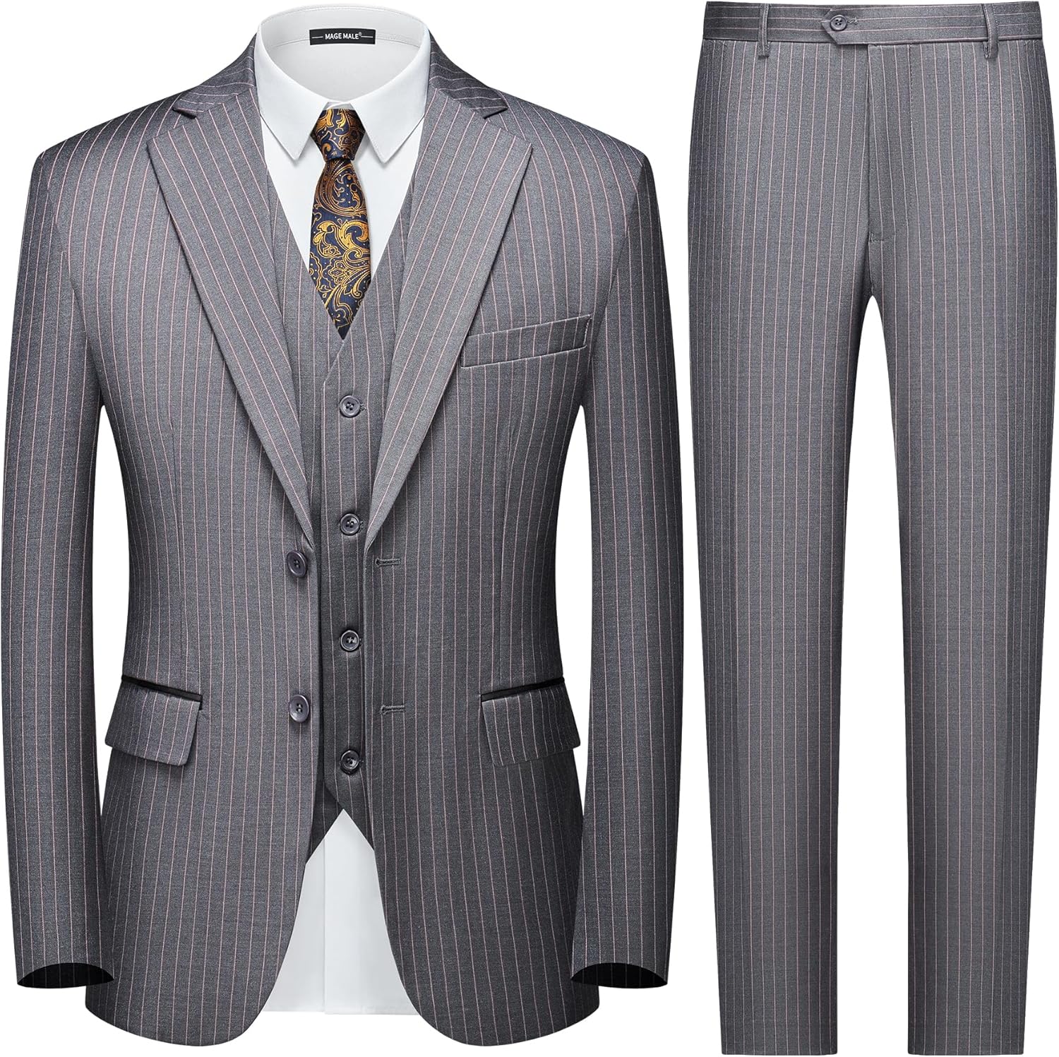MAGE MALE Mens Pinstripe 3 Piece Suit for Elegant Occasions