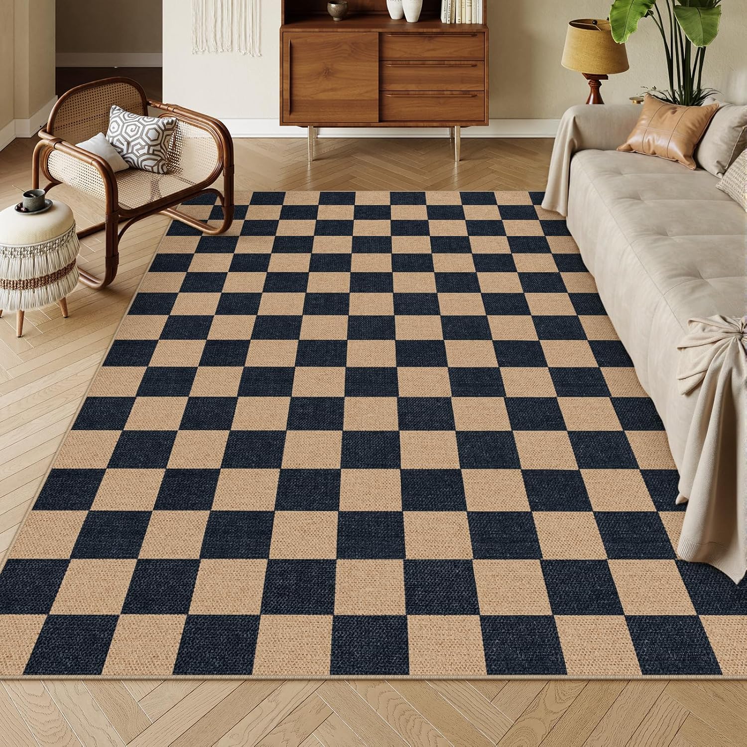Lahome Checkered Easy Jute Carpet for Modern Farmhouse Style