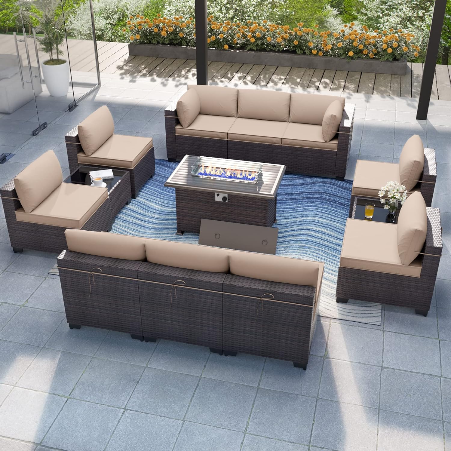 Kurapika 13 Pieces Patio Furniture Set with Fire Pit Table
