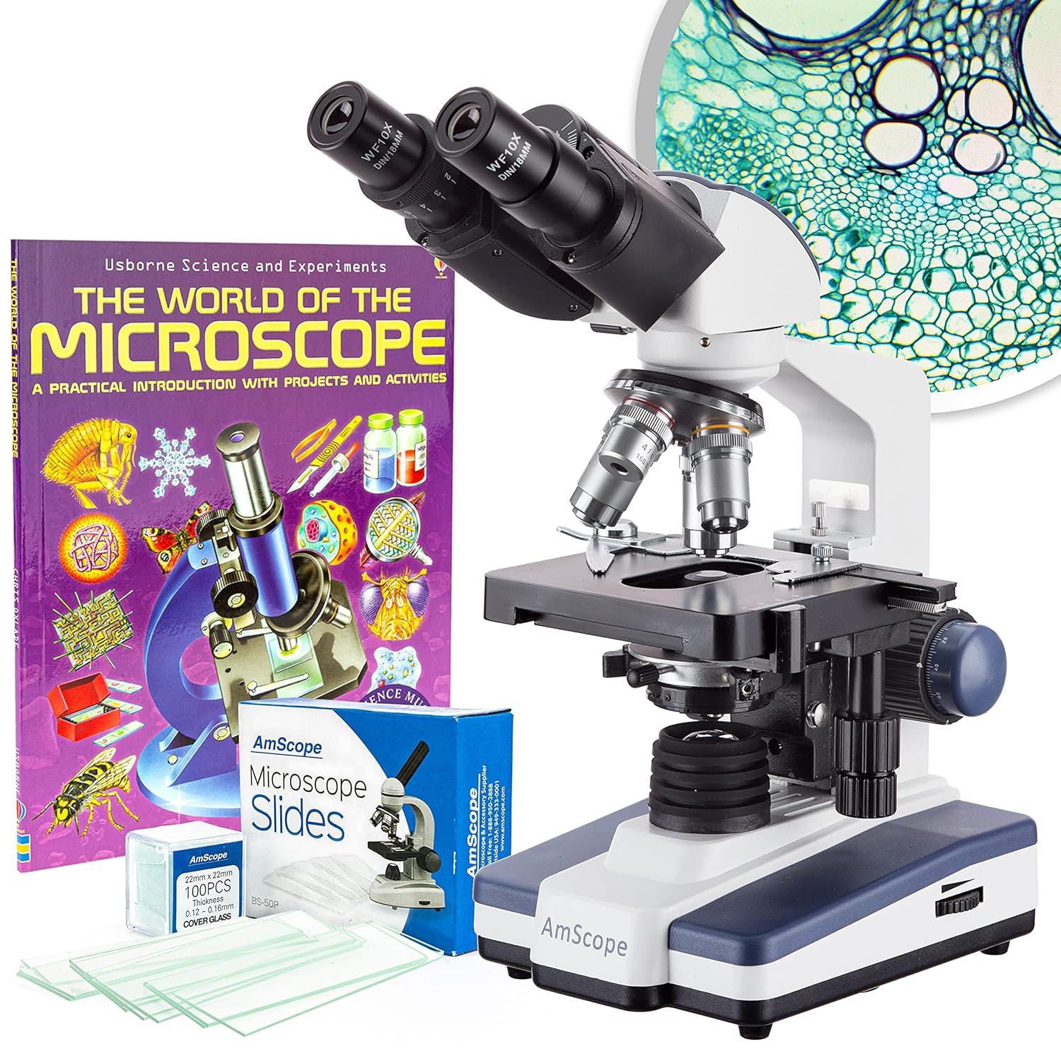 AmScope 40X-2500X LED Lab Binocular Microscope with Stage
