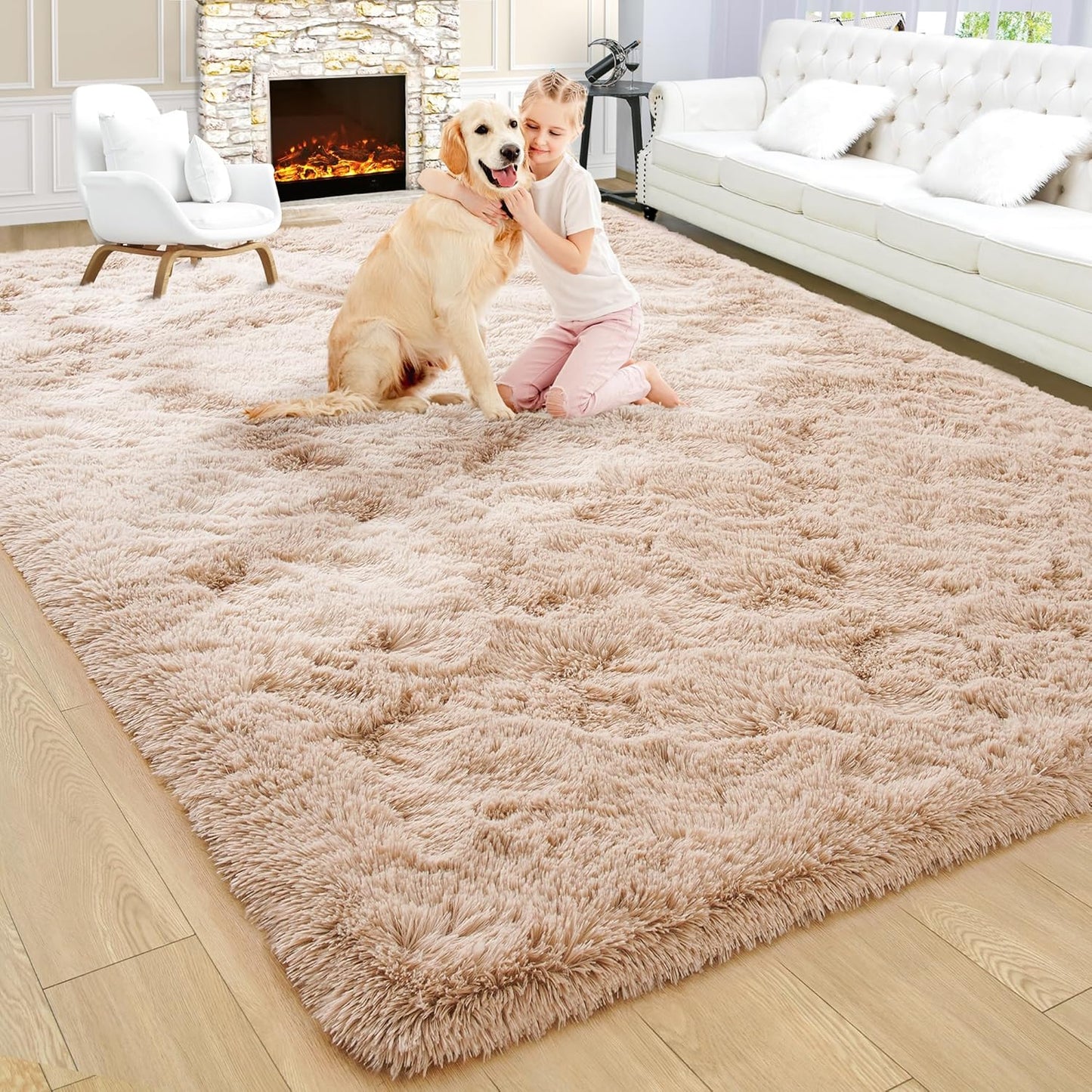 Noahas Large Fluffy Beige 8x10 Area Rugs for Cozy Living Spaces