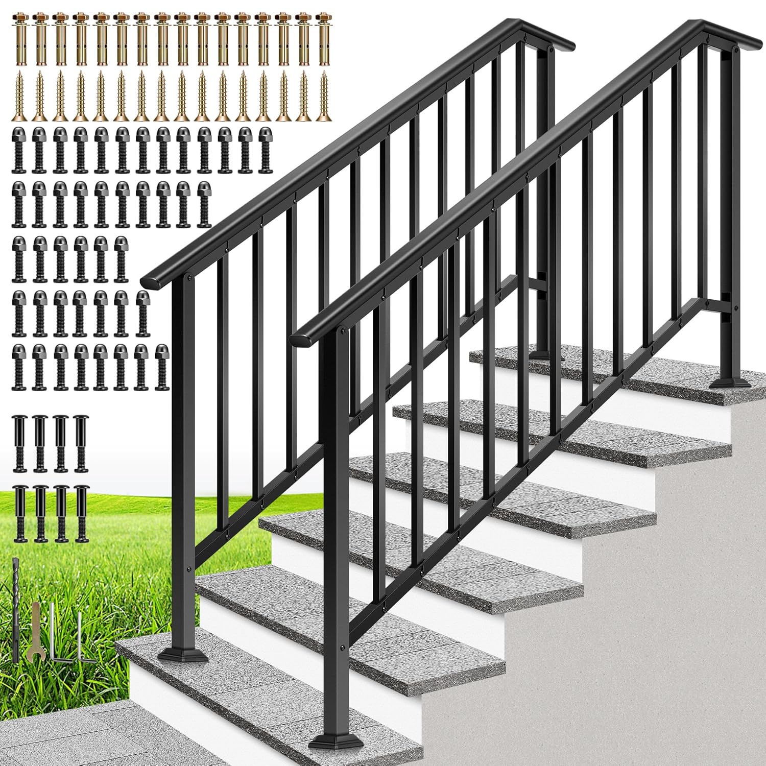 VIVOHOME 2-Pack 6 Step Galvanized Steel Hand Rails for Safety