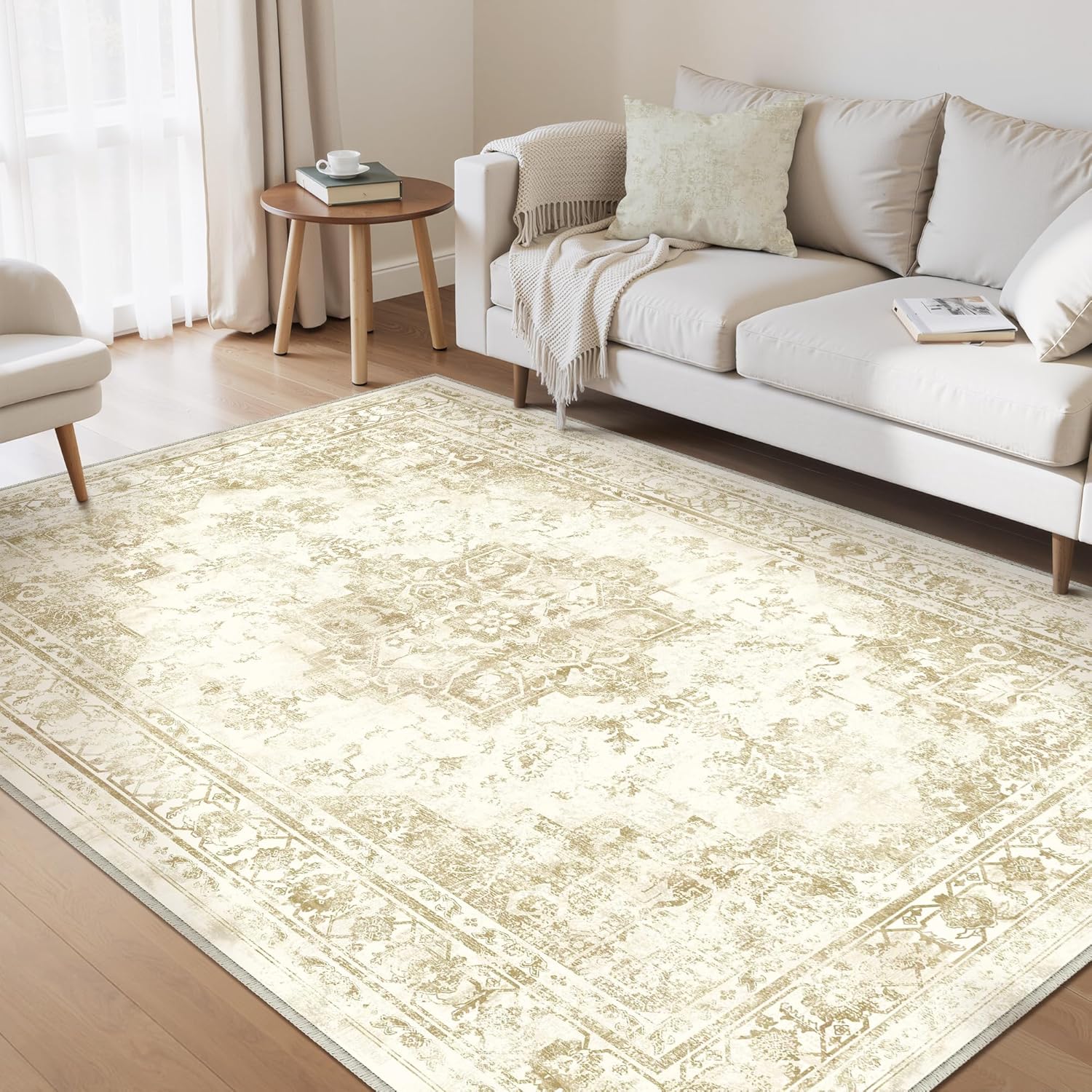 5x7 Area Rugs for Living Room Non Slip Vintage Floral Design