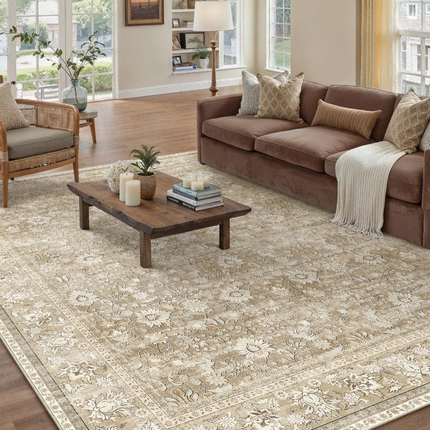 HUGEAR 5x7 Machine Washable Floral Area Rug for Home Decor