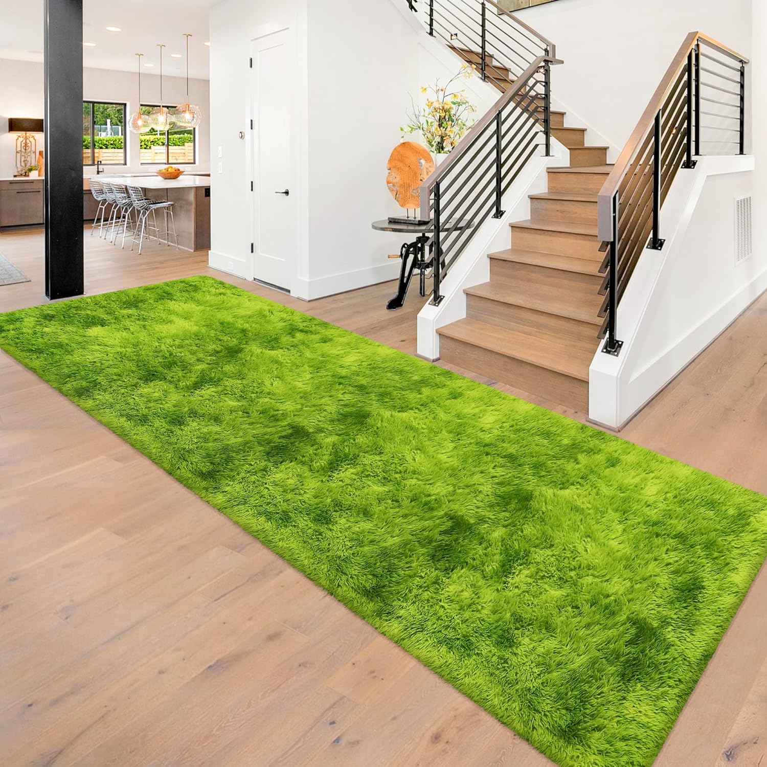 Tie-Dyed Runner Rug for Bedroom Green 3x10ft Fluffy Area Rug