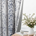 Pretty Blackout Curtains with Design - Navy Blue and Grey White Ikat