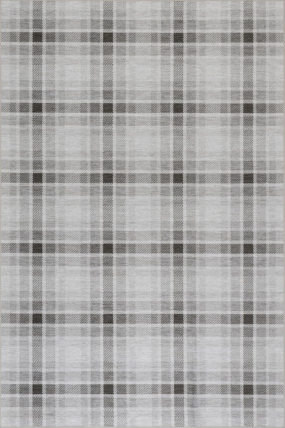 Andri Plaid Black Machine Washable Rug for Modern Spaces