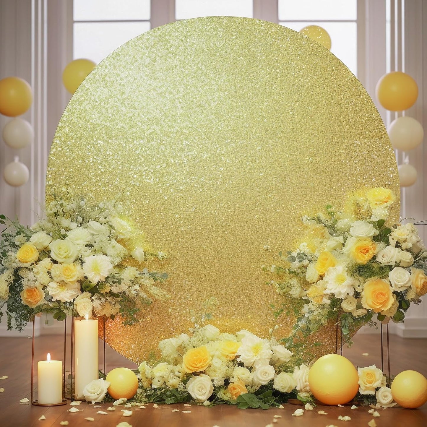 7.2FT Gold Sequins Round Backdrop Cover for Stunning Events