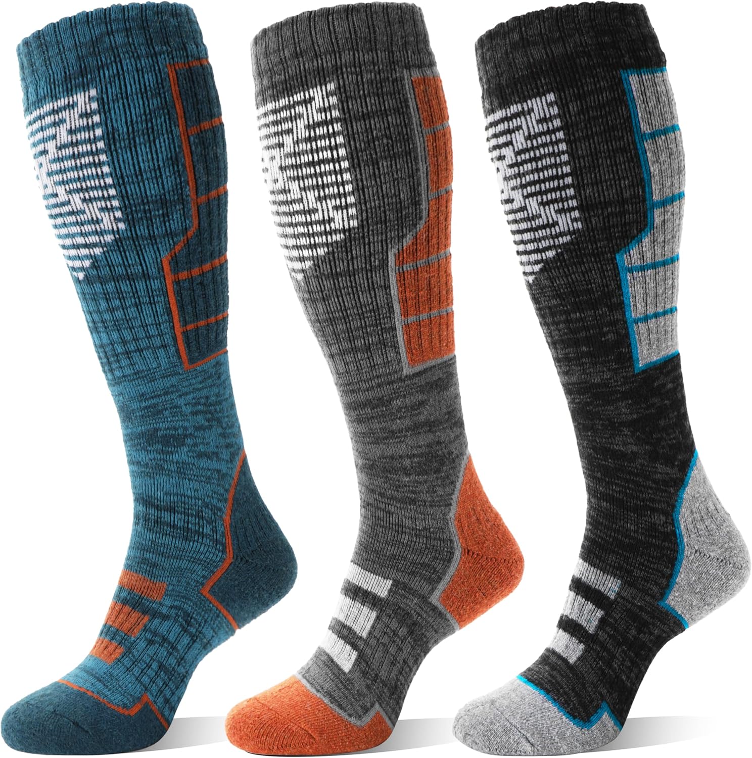 3 Pairs Merino Wool Ski Socks - Warm & Thick