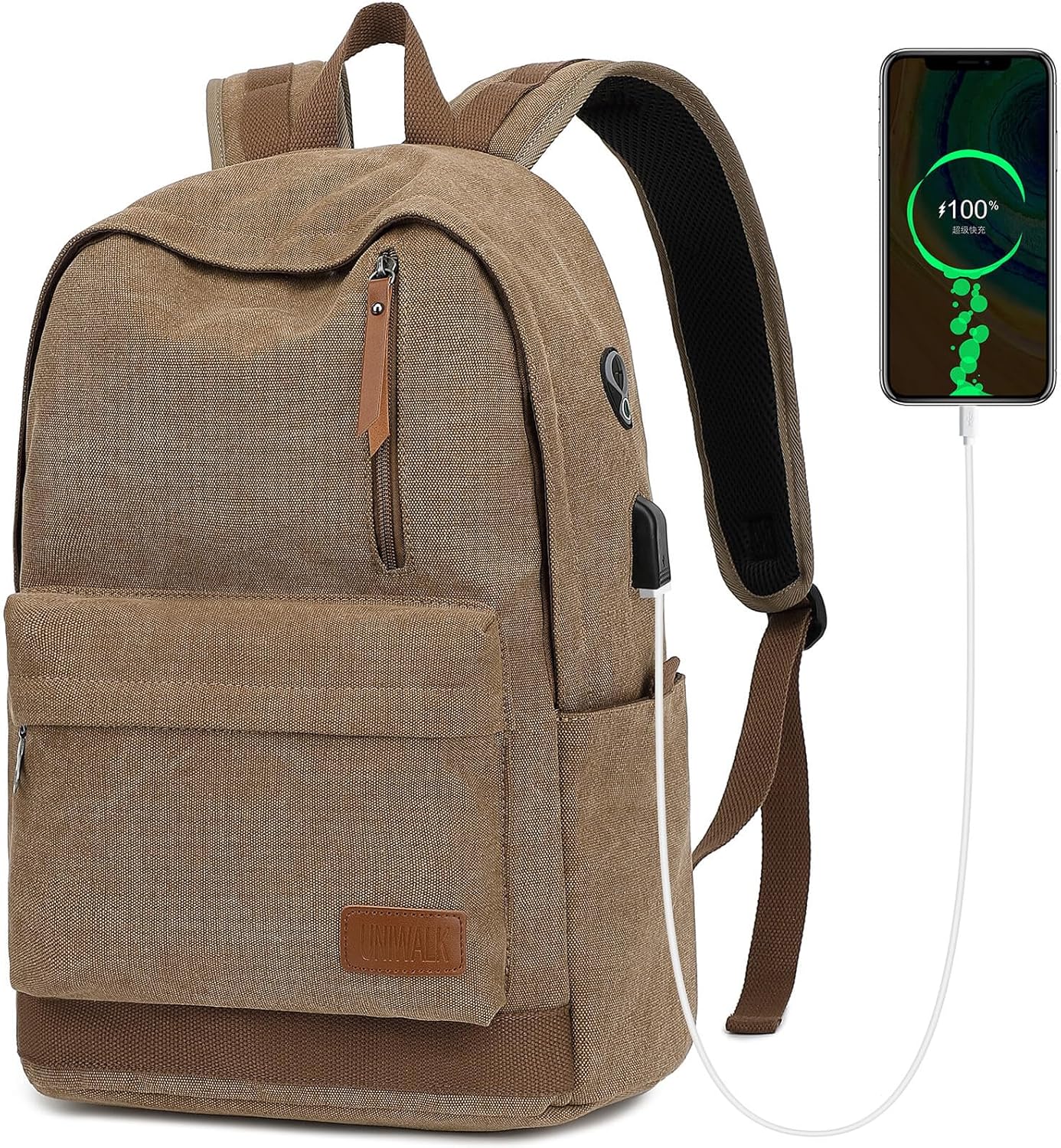 Waterproof Canvas Laptop Backpack with USB Charging Port