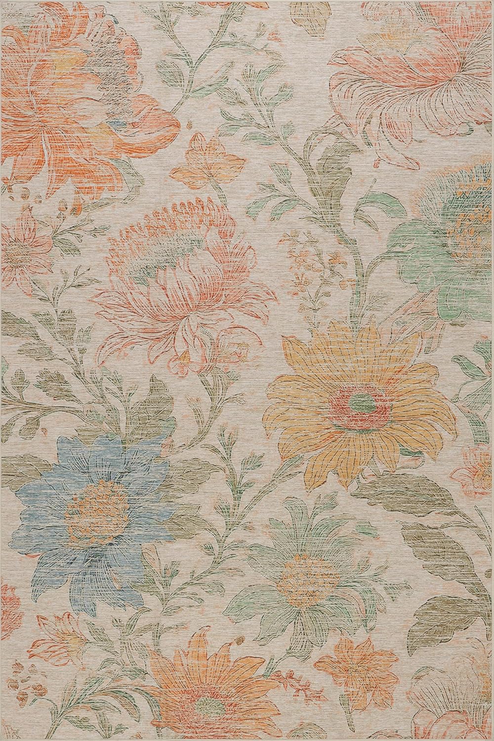 Zell Multi Machine Washable Rug, 8.5 X 11.5 Feet, Floral Design