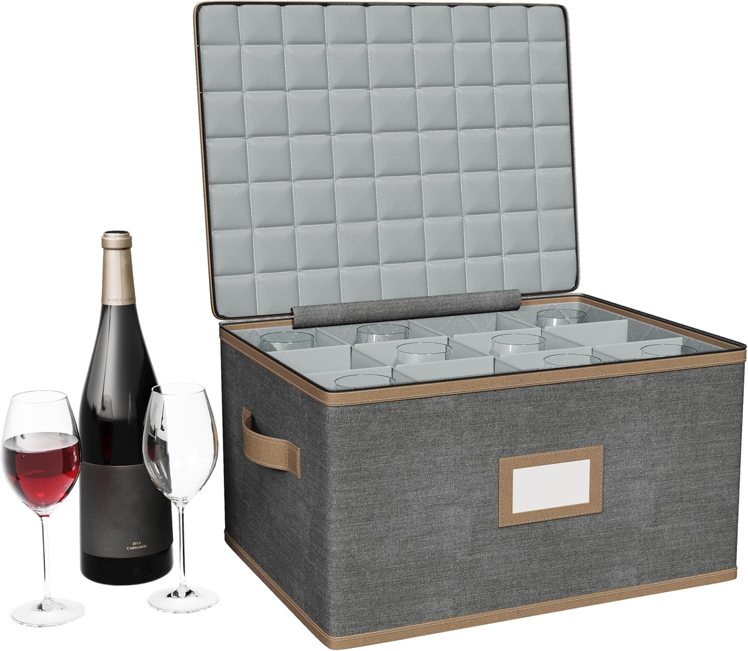 Wine Glass Storage Box with Dividers for Safe Stemware Storage