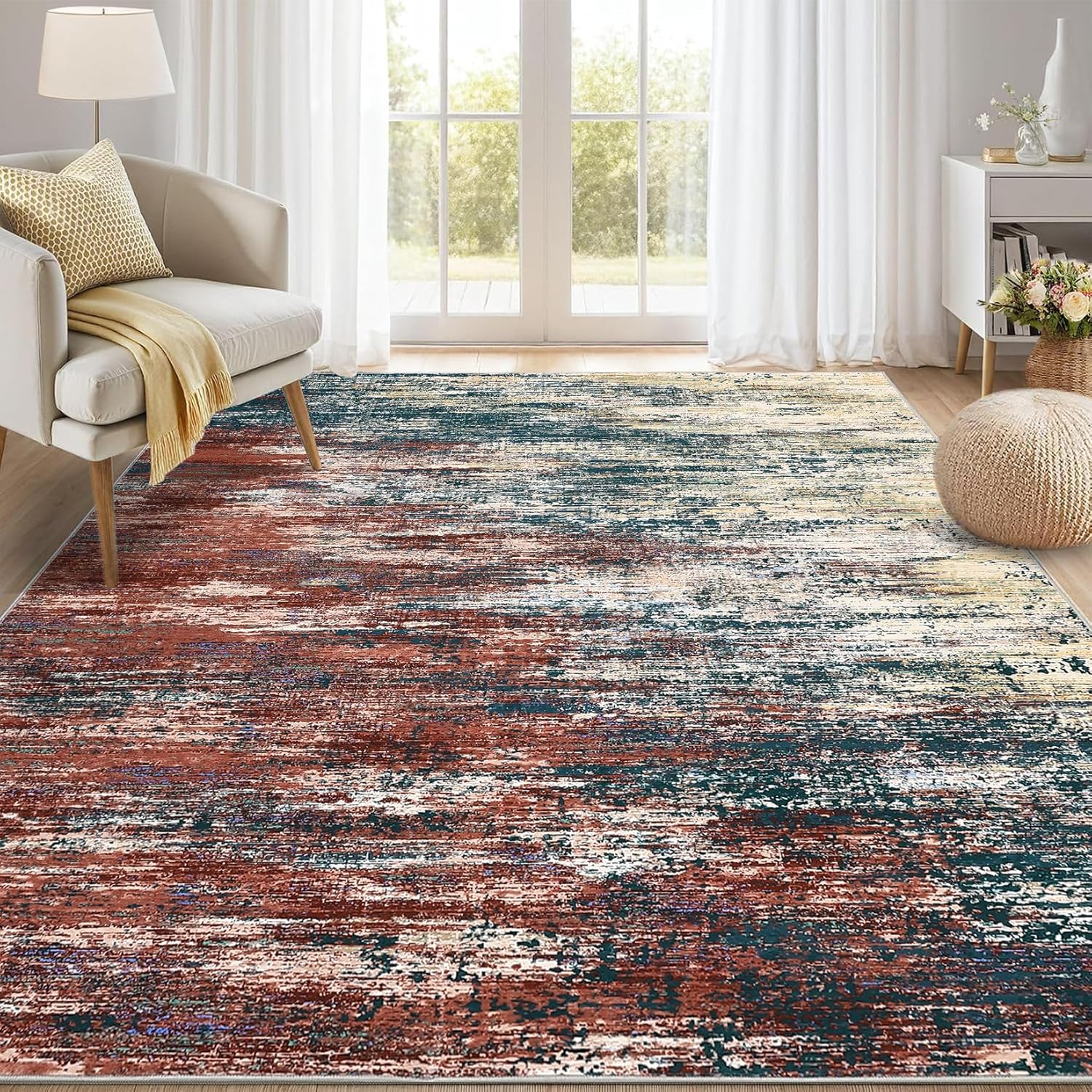 Modern Abstract Living Room Rug 8x10, Soft Washable Carpet